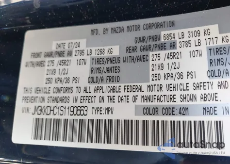 2025 Mazda Cx-90 3.3 Turbo S Premium Package из США, поврежденный, VIN JM3KKDHC1S1190663